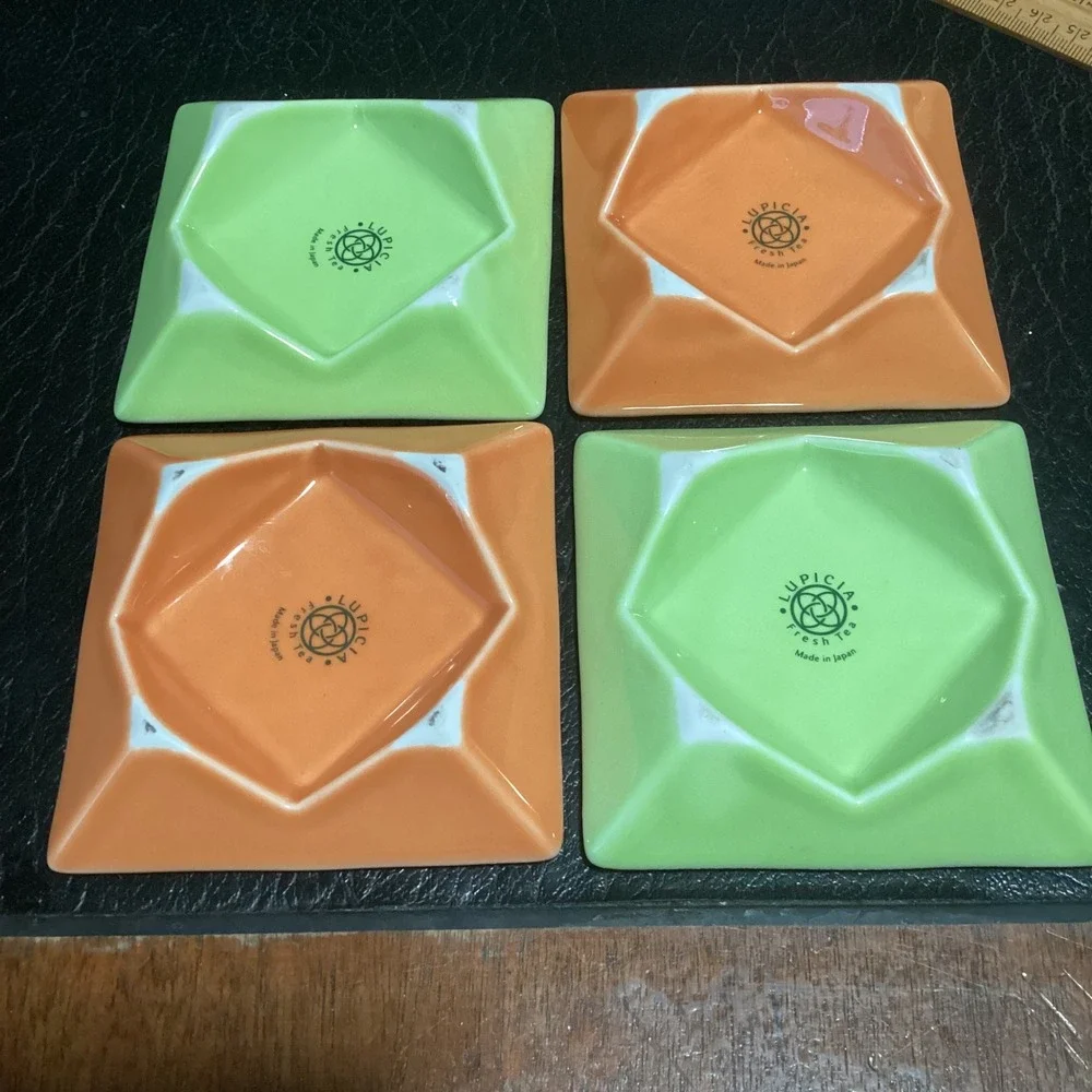 Lupicia Fresh Tea Ceramic Tea Bag Holder Set 4 Japan Green Orange Square Dish